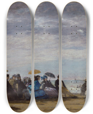 Triptych art skateboard deck of Eugne Boudin The Beach_2 by Eugene Boudin (1824-1898)