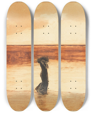 Triptych art skateboard deck of Max Klinger Verlassen Ein Leben Opus Viii Blatt 5 by Max Klinger (1857-1920)