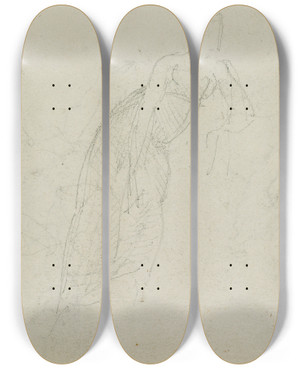Triptych art skateboard deck of Thodore Gricault Figure Studies by Theodore Gericault (1791-1824)