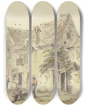 Triptych art skateboard deck of Emanuel Murant In Front Of A Farmstead by Emanuel Murant (1622-1700)