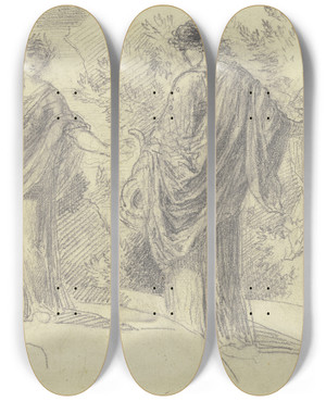 Triptych art skateboard deck of Heinrich Dreber In Arcadia by Heinrich Dreber (1822-1875)
