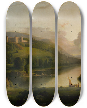 Triptych art skateboard deck of Robert S Duncanson Scotch Highlands by Robert S Duncanson (1821-1872)