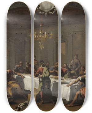 Triptych art skateboard deck of Sebastiano Ricci The Last Supper_1 by Sebastiano Ricci (1659-1734)