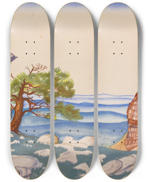 Triptych art skateboard deck of Nicholas Roerich Stravinskys Saint Spring by Nicholas Roerich (1874-1947)