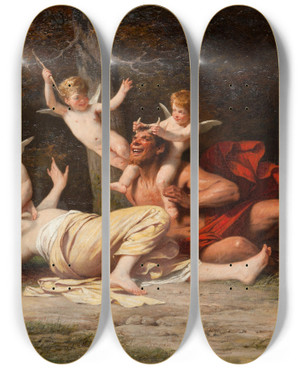 Triptych art skateboard deck of Adolphe Yvon Bacchanal by Adolphe Yvon (1817-1893)