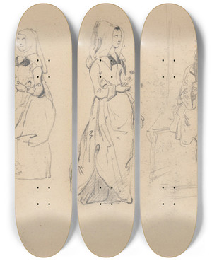 Triptych art skateboard deck of Nicaise De Keyser Figures_11 by Nicaise De Keyser (1813-1887)