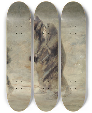 Triptych art skateboard deck of Thobald Chartran Lenterrement by Theobald Chartran (1849-1907)