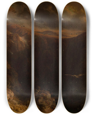 Triptych art skateboard deck of August Behrendsen Evening In The Mountains_2 by August Behrendsen (1819-1886)