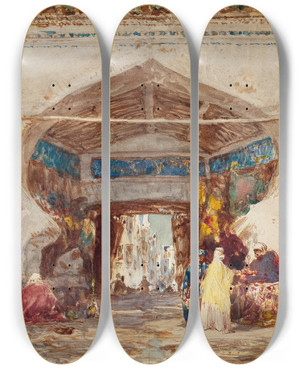 Triptych art skateboard deck of Flix Ziem Bazar Constantinople by Felix Ziem (1821-1911)