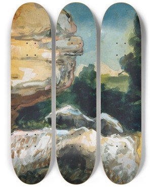 Triptych art skateboard deck of Paul Czanne Rocks by Paul Cezanne (1839-1906)