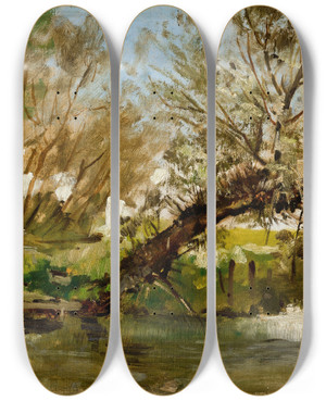 Triptych art skateboard deck of Antoni Kozakiewicz Willows by Antoni Kozakiewicz (1841-1929)