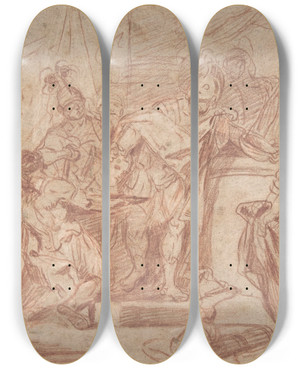 Triptych art skateboard deck of Nicola Marcola Scene From Ancient History by Nicola Marcola (1738-1770)