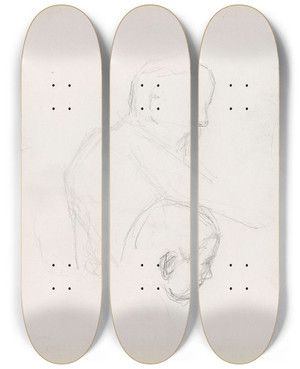 Triptych art skateboard deck of Signe Scheel Studier Av Hoder by Signe Scheel (1860-1942)