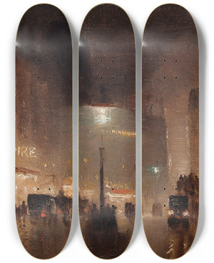 Triptych art skateboard deck of George Hyde Pownall Leicester Square by George Hyde Pownall (1866-1939)