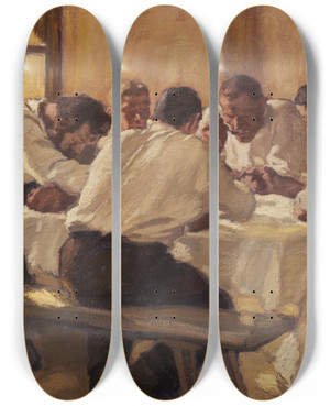 Triptych art skateboard deck of Albin Egger Lienz Lunch The Soup Version Ii by Albin Egger Lienz (1868-1926)