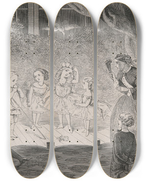 Triptych art skateboard deck of Adelaide Claxton Four Children On A Stage by Adelaide Claxton (1841-1927)