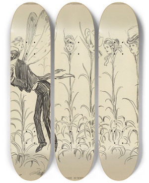 Triptych art skateboard deck of Charles Dana Gibson Bygone Summers by Charles Dana Gibson (1867-1944)