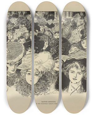 Triptych art skateboard deck of Charles Dana Gibson Easter Morning by Charles Dana Gibson (1867-1944)