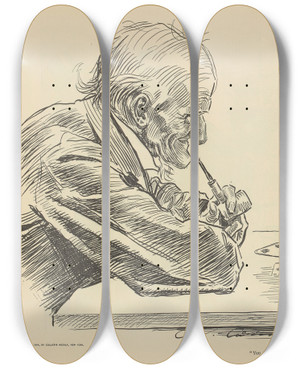 Triptych art skateboard deck of Charles Dana Gibson His Fortune by Charles Dana Gibson (1867-1944)