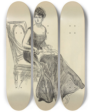 Triptych art skateboard deck of Charles Dana Gibson Untitled_80 by Charles Dana Gibson (1867-1944)