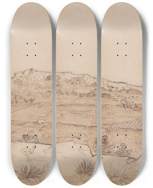 Triptych art skateboard deck of Vincent Van Gogh The Plain Of La Crau by Vincent van Gogh (1853-1890)