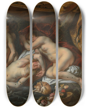 Triptych art skateboard deck of Jacob Jordaens Cupid And Psyche by Jacob Jordaens (1593-1678)
