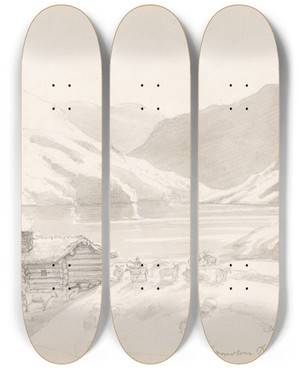 Triptych art skateboard deck of Adolph Tidemand Bvertun by Adolph Tidemand (1814-1876)