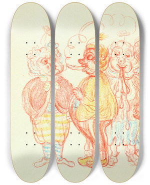 Triptych art skateboard deck of James Ensor Grimacet Cracocigaret by James Ensor (1860-1949)