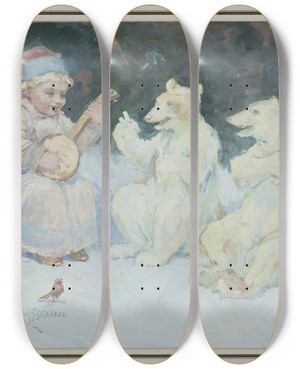 Triptych art skateboard deck of Frederick Stuart Church A Jolly Time by Frederick Stuart Church (1842-1924)