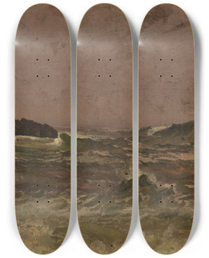 Triptych art skateboard deck of Frederic Edwin Church Maine Coast_2 by Frederic Edwin Church (1826-1900)