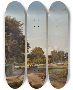 Triptych art skateboard deck of Louis Gurlitt Teufelsbrck Klein Flottbek by Louis Gurlitt (1812-1897)