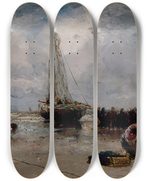 Triptych art skateboard deck of Bernardus Johannes Blommers Seaside by Bernardus Johannes Blommers (1845-1915)