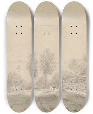 Triptych art skateboard deck of Thomas Hastings West Cowes by Thomas Hastings (1778-1854)