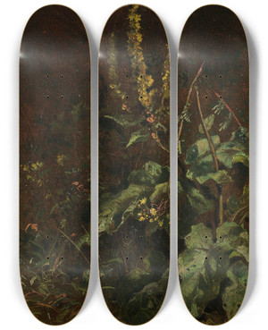Triptych art skateboard deck of Carl Spitzweg Stauden Knigskerzen Und Grser by Carl Spitzweg (1808-1880)