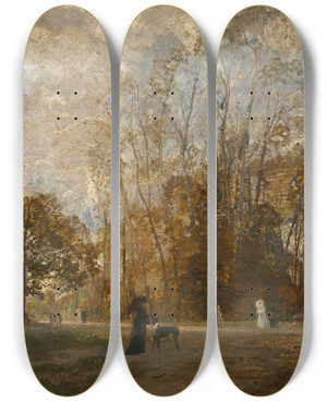 Triptych art skateboard deck of Emil Jakob Schindler Aus Dem Prater by Emil Jakob Schindler (1842-1892)