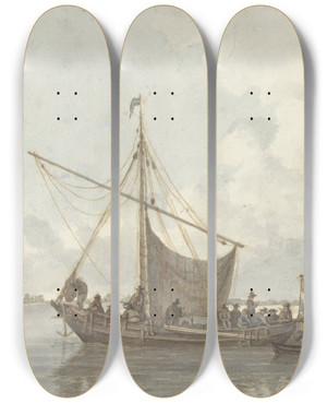 Triptych art skateboard deck of Gerrit Lamberts Riviergezicht by Gerrit Lamberts (1776-1850)