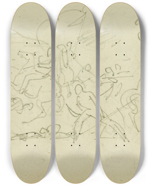Triptych art skateboard deck of Thodore Gricault Cavalry Battle_1 by Theodore Gericault (1791-1824)
