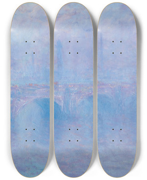 Triptych art skateboard deck of Claude Monet Waterloo Bridge Effet De Brouillard by Claude Monet (1840-1926)