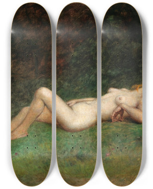 Triptych art skateboard deck of Arthur Von Ferraris Leda Und Der Schwan by Arthur Von Ferraris (1856-1936)