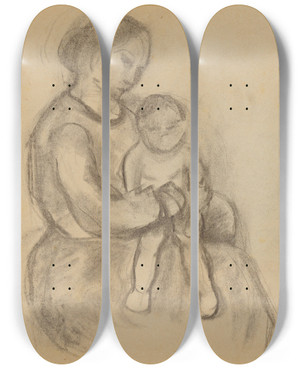 Triptych art skateboard deck of Anny Dollschein Zwei Mal Mutter Mit Kind by Anny Dollschein (1893-1946)