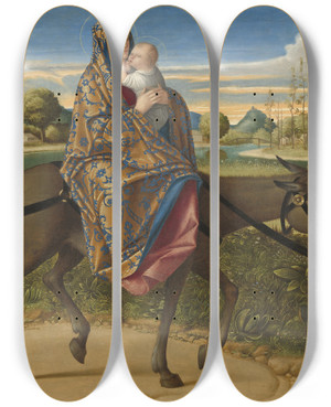 Triptych art skateboard deck of Vittore Carpaccio The Flight Into Egypt by Vittore Carpaccio (1465-1525)