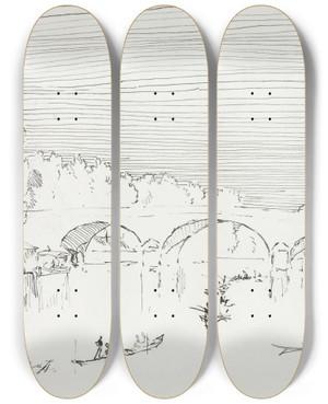 Triptych art skateboard deck of Joseph Pennell Charentonlepont by Joseph Pennell (1857-1926)