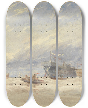 Triptych art skateboard deck of David Cox On The Medway by David Cox (1783-1859)