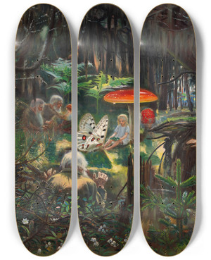 Triptych art skateboard deck of Torsten Wasastjerna Fairy Tale Princess by Torsten Wasastjerna (1863-1924)