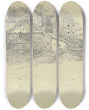 Triptych art skateboard deck of Louis Eysen Farmstead In South Tirol_1 by Louis Eysen (1843-1899)