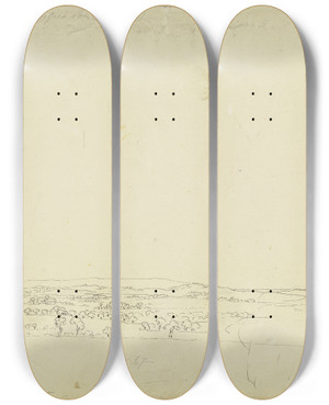 Triptych art skateboard deck of Caspar David Friedrich Blick Zur Granitz Rgenlandschaft by Caspar David Friedrich (1774-1840)