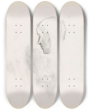 Triptych art skateboard deck of Signe Scheel Studie Av Hode by Signe Scheel (1860-1942)