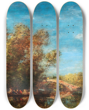 Triptych art skateboard deck of Flix Ziem Les Jardins De Venise_2 by Felix Ziem (1821-1911)