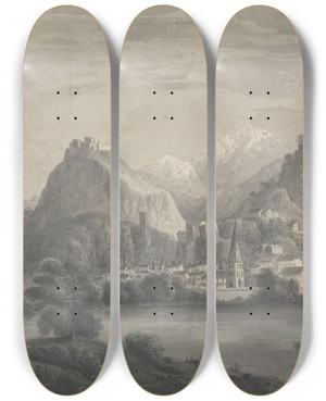 Triptych art skateboard deck of Isaac Weld Sion Switzerland by Isaac Weld (1774-1856)