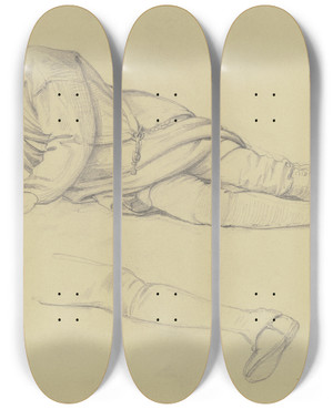 Triptych art skateboard deck of Jakob Becker Sleeping Farmer by Jakob Becker (1810-1872)